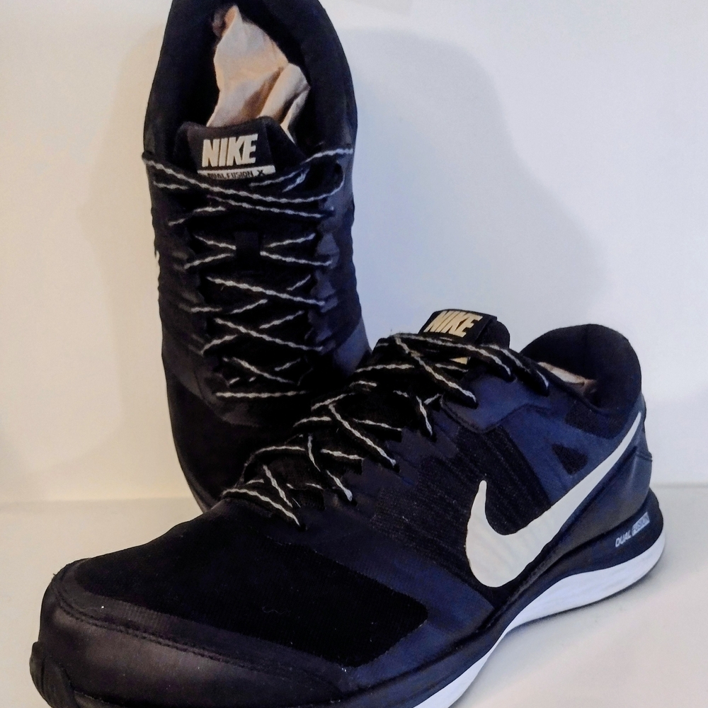 Nike •*DUAL FUSION*•Men's Black/White $woo$h Running Shoes
